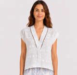 RIHANA 26 – Textured V-Neck Blouse – White