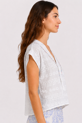 RIHANA 26 – Textured V-Neck Blouse – White