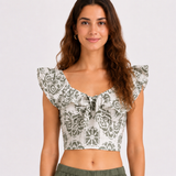 LALA TOP – Floral Print Blouse – White & Olive