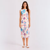 T4 TULLE DRESS – Geometric Print Midi Dress – White