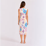 T4 TULLE DRESS – Geometric Print Midi Dress – White