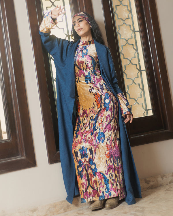 Velveta Navy Kaftan in Blue