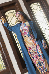 velveta dress in multi- blues